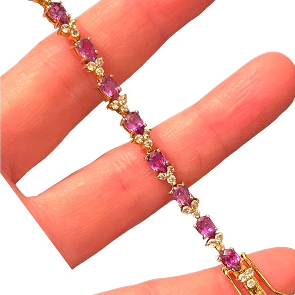 Sterling silver 925 Gold plt DBJ Thai CZ Simulated Amethyst tennis bracelet - Picture 6 of 12
